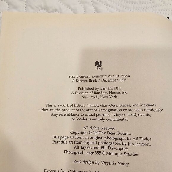 Dean Koontz "The Darkest Evening Of The Year" Hardcover 2007 Bantam Book - Picture 4 of 10